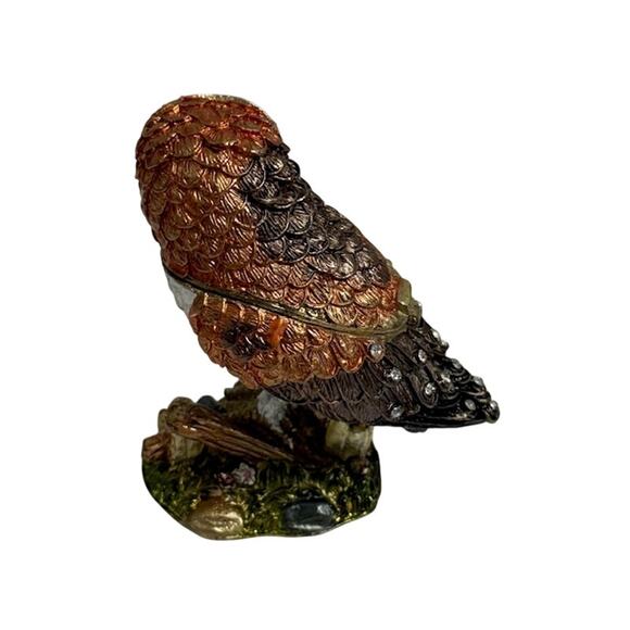 Owl Trinket Box Enameled Bejeweled Hinged Magnetic 3" Tall - Picture 4 of 6